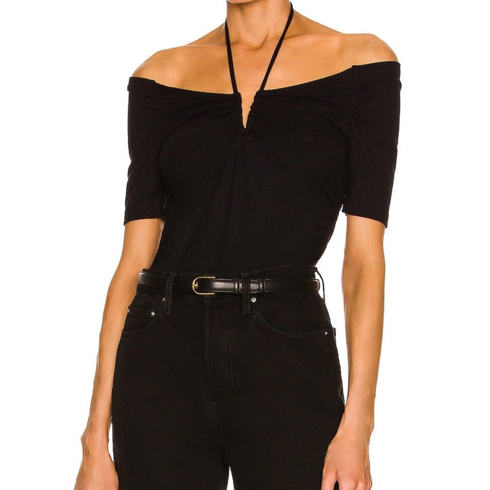 Jonathan Simkhai Amalie Shaping Rib Off Shoulder Halter Tie Top NWT